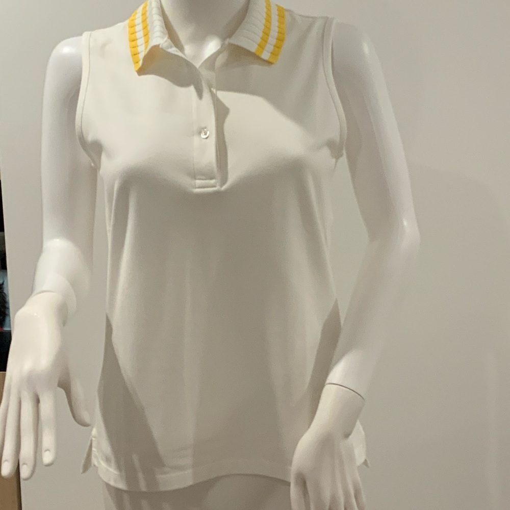 Tory Sport White Tank Top with Yellow Collar